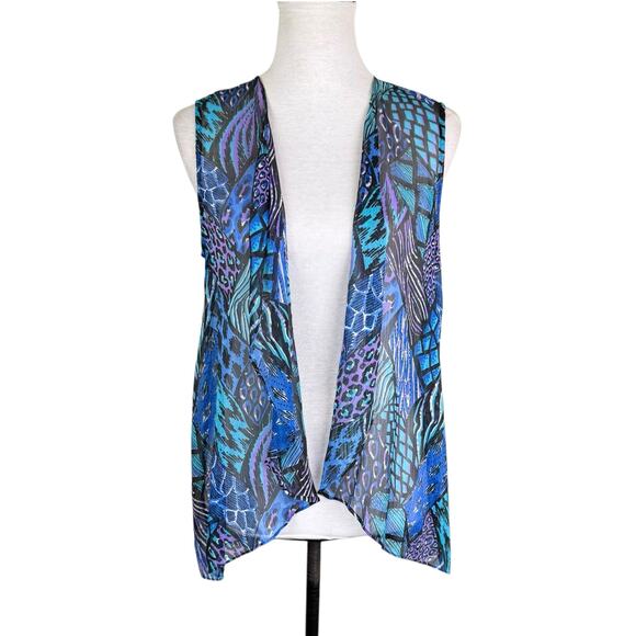 Bob Mackie Jackets & Blazers - Bob Mackie Blue Purple Print Sheer Chiffon Sleeveless Western Layering Vest